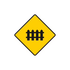 Level crossing ahead guarded by gates or barriers