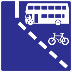 Right hand bus and bike lane sign