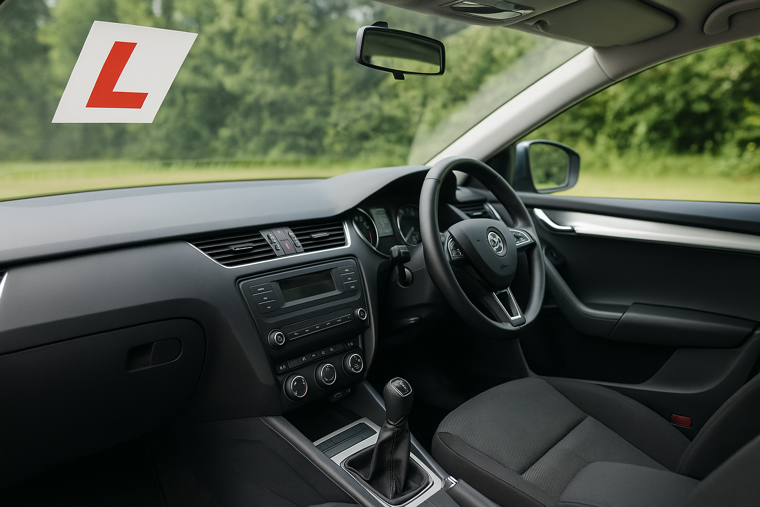 Clean and prepared interior of a learner car before driving test.