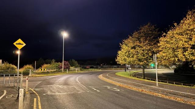 A donegal road at night under street lamps