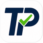 TestPad app icon by Get2Drive, featuring a navy TP monogram with a green check mark for the Irish driving instructor mock test app.